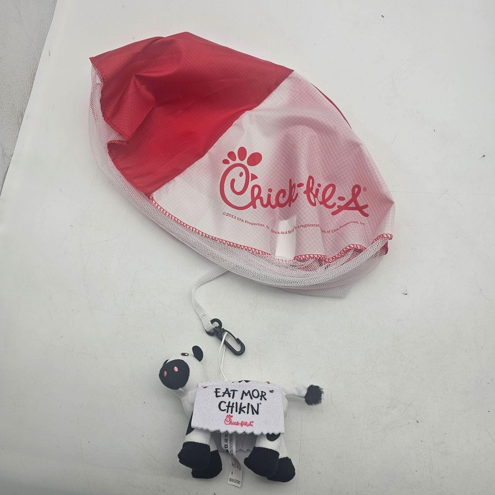 Chick-fil-A Cow Plush Small Parachute Toy Eat Mor Chikin Mascot Promo Set